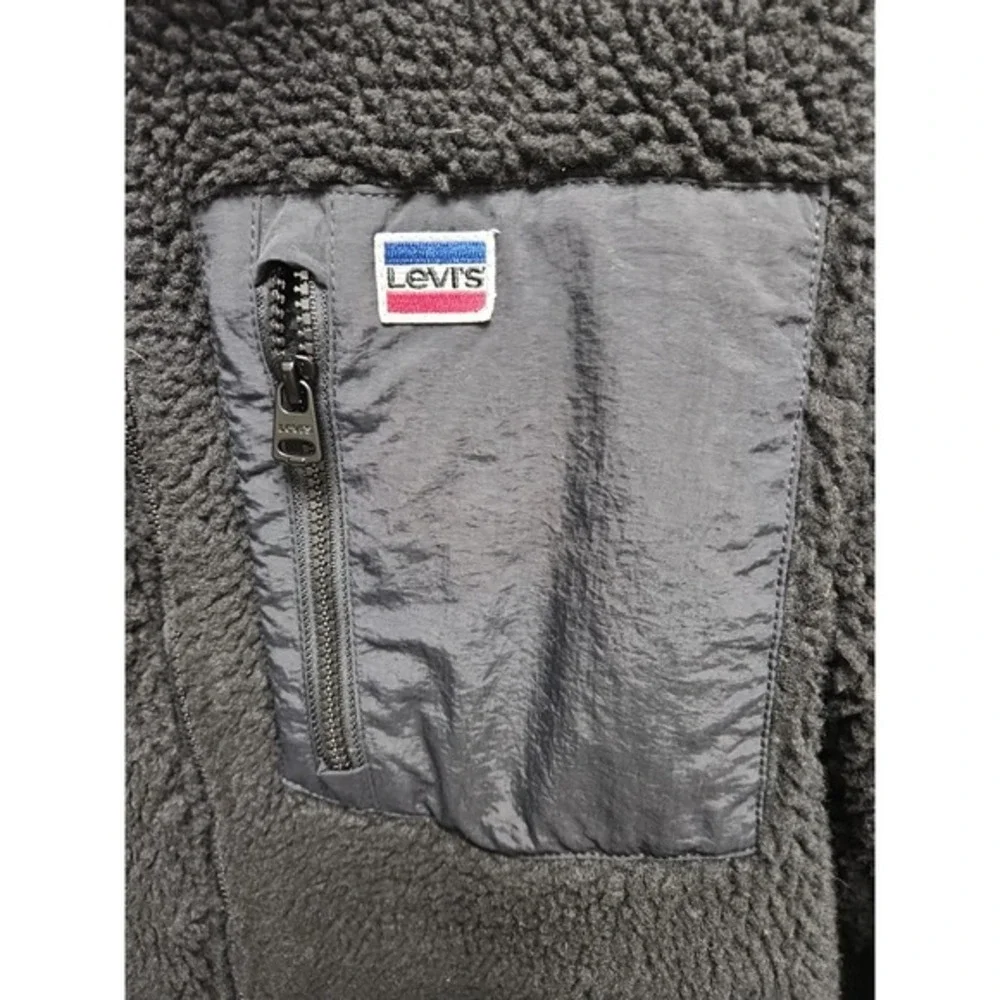 Levi's Strauss Mens Black Sherpa Deep Pile Trucker Jacket Coat‎ Small Oversized